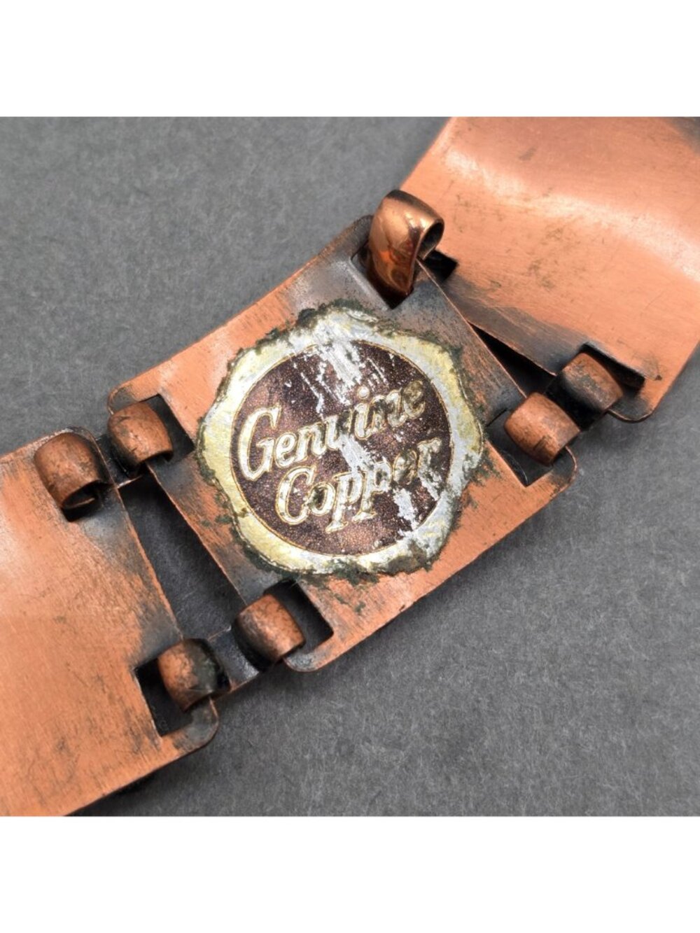 Vintage Copper Filigree Panel Bracelet 7" Wide Boho Geometric Link Statement - Picture 10 of 12